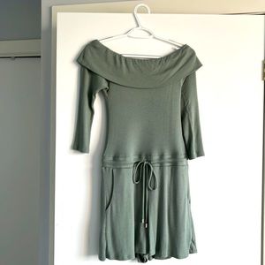 Naked Zebra Green Romper Off the Shoulder Three Quarter Length - Large